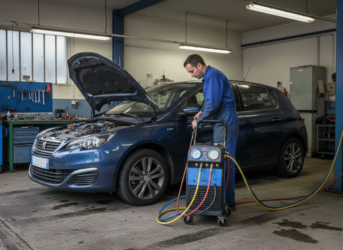 Recharge de climatisation automobile avec station de recharge dans l'atelier